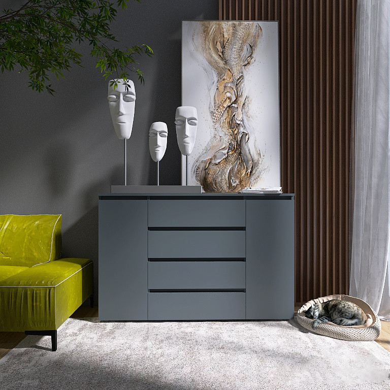 Комод Еверест КЛ-4 Лайт (телескопічні) 140х38х93 см Графіт (DTM-4899), фото 1