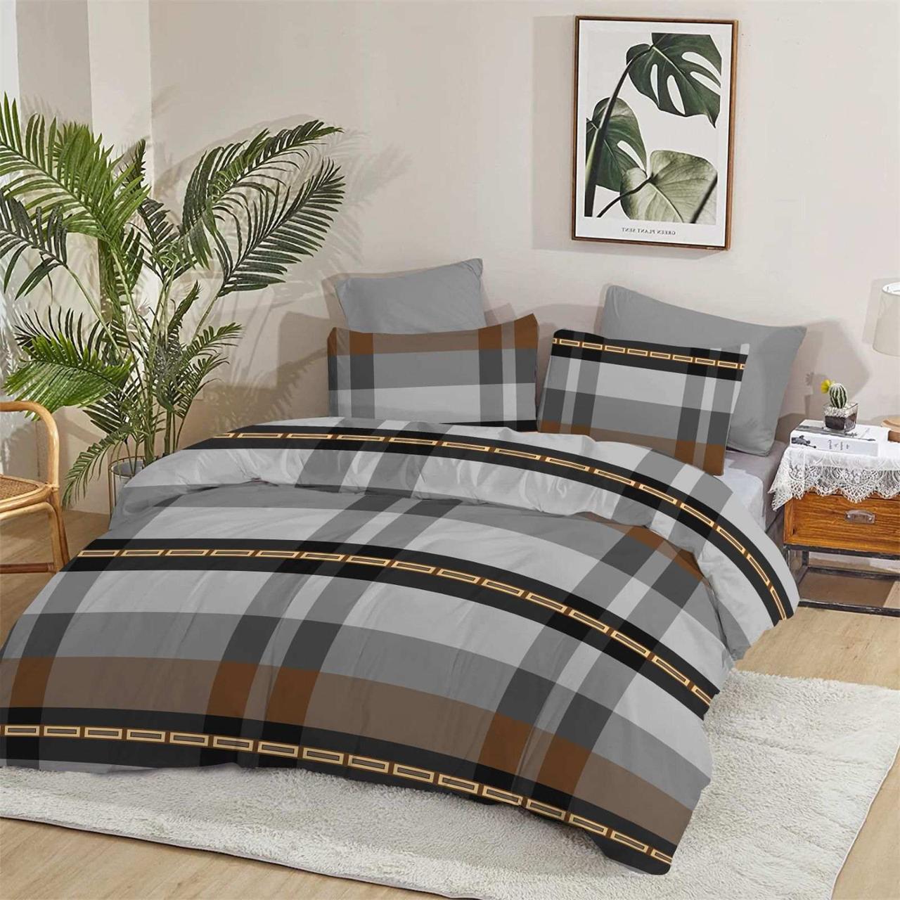 Бавовняна тканина 220см для постільної білизни Бязь Gold Lux геометричний малюнок на сірому, у рулоні 50м Пакистан