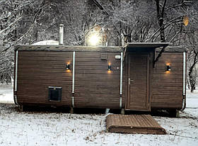 Дерев'яна мобільна Баня-Квадро "Трансформер" 6 метрів. Стіл трансформується у ліжко