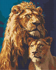 Алмазна мозаїка/вишивка Тварини. Король лев і левиця 40*50 см Орігамі OD 0320