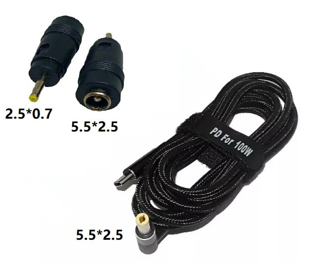 USB Type-C 100W кабель живлення і перехідник DC 2.5×0.7 Asus для заряджання ноутбука  від повербанка USB