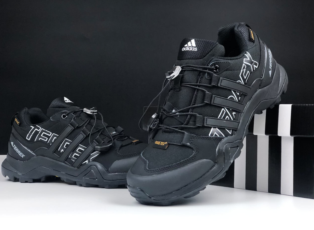 Термо кросівки Adidas Terrex Swift Gore-Tex Black чорно-білі взуття Адідас Терекс Гортекс текстильні утеплені осінь зима