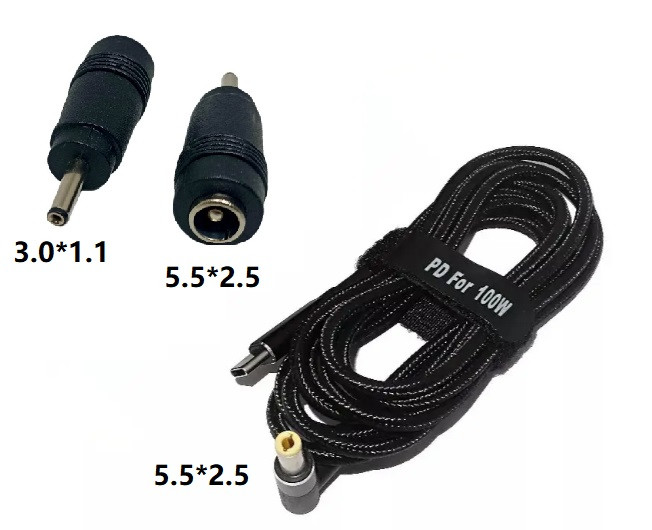 USB Type-C 100W кабель живлення і перехідник DC 3.0×1.1 Acer для заряджання ноутбука  від повербанка USB