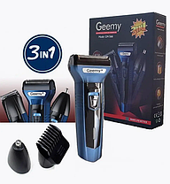 Чоловічий набір для догляду за волоссям триммер для носа бритва Geemy GM-566 3 насадки, фото 4