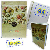 Зошит офісний А4 / 80 аркушів / клітинка / Книжка записна (книга канцелярська), тв. обкладинка на спіралі / Vintage