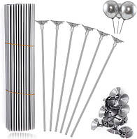 Палички для повітряних кульок срібні 32 см, тримачі для кульок із насадкою