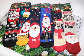 Женские носки махровые высокие ЕКМЕН ЛП 36-41  м-7 Santa,кот в очках,Дед Мороз на мото