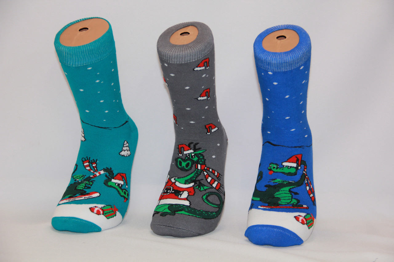 Чоловічі шкарпетки махрові новорічні з бавовни НЛ Дракони, фото 1