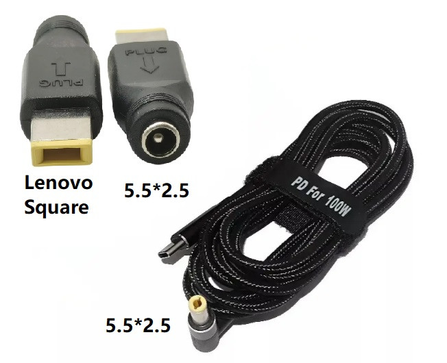 USB Type-C 100W кабель живлення і перехідник DC 11.0×4.5 Square Lenovo для заряджання ноутбука  від повербанка USB