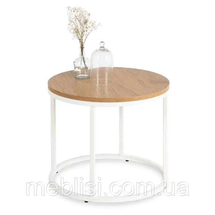Круглий журнальний стіл ANN 53x46см дуб/білий (Польща MEBEL ELITE) ME.ANN/D/B/L