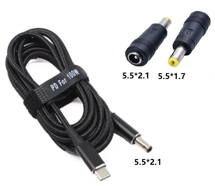 USB Type-C 100W кабель живлення і перехідник DC 5.5×1.7 Acer для заряджання ноутбука  від повербанка USB