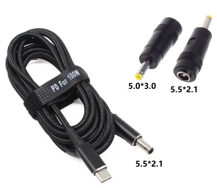 USB Type-C 100W кабель живлення і перехідник DC 5.0×3.0*1.0 Samsung для заряджання ноутбука  від повербанка USB