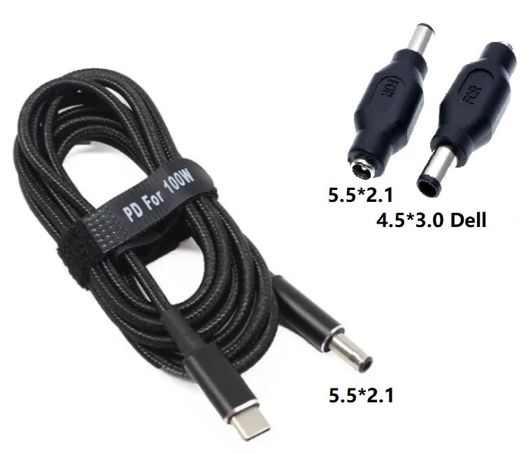 USB Type-C 100W кабель живлення і перехідник DC 4.5×3.0*0.6 Dell для заряджання ноутбука  від повербанка USB