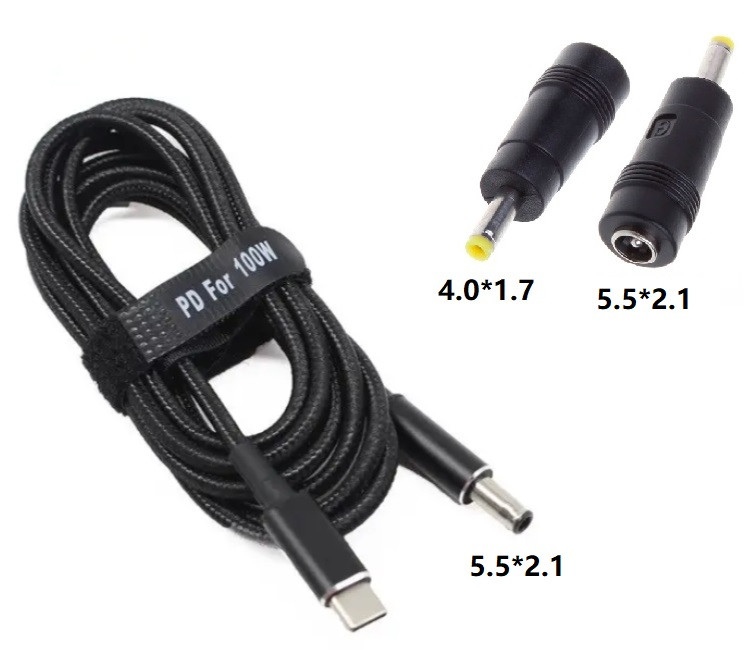 USB Type-C 100W кабель живлення і перехідник DC 4.0×1.7 Lenovo для заряджання ноутбука  від повербанка USB