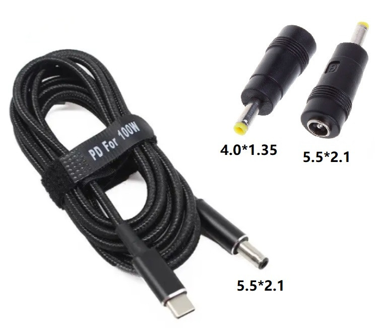 USB Type-C 100W кабель живлення і перехідник DC 4.0×1.35 Asus для заряджання ноутбука  від повербанка USB