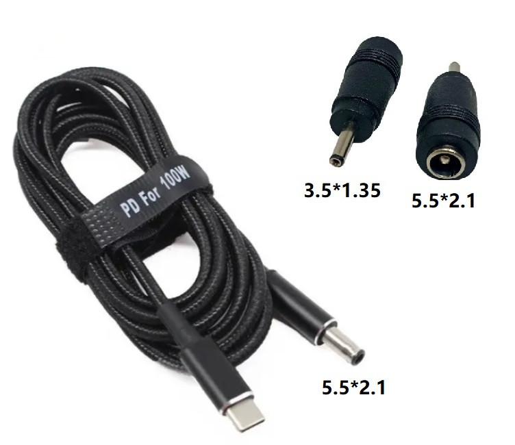 USB Type-C 100W кабель живлення і перехідник DC 3.5×1.35 для заряджання ноутбука  від повербанка USB
