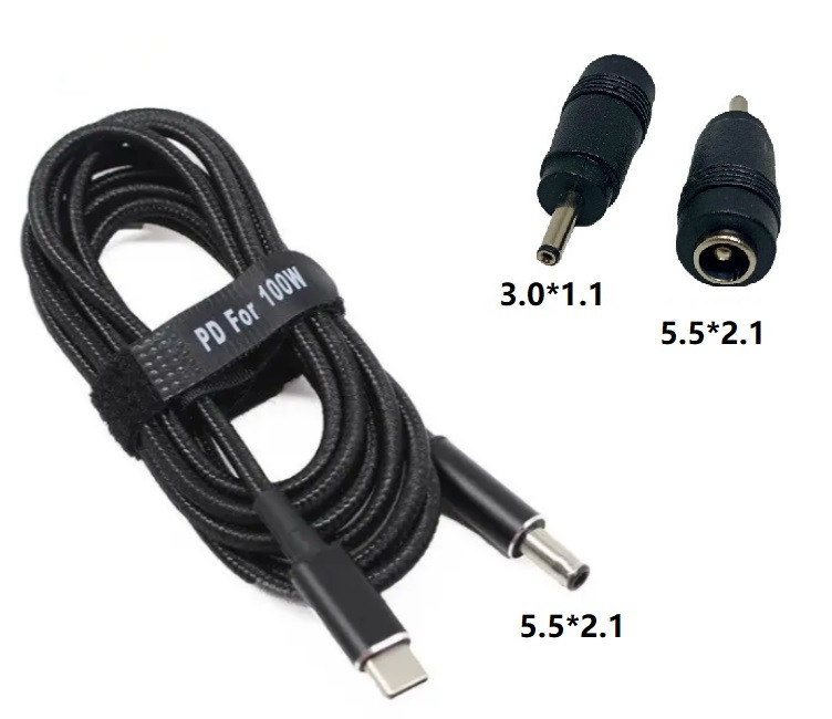USB Type-C 100W кабель живлення і перехідник DC 3.0×1.1 Acer для заряджання ноутбука  від повербанка USB