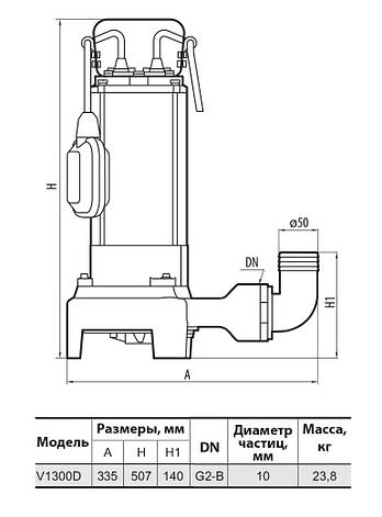 Дренажно-фекальний насос V1300D "Sprut" потужність 1550 Вт,мах.напір 13м, об'ємна подача 21.5, м³/ч:, фото 3