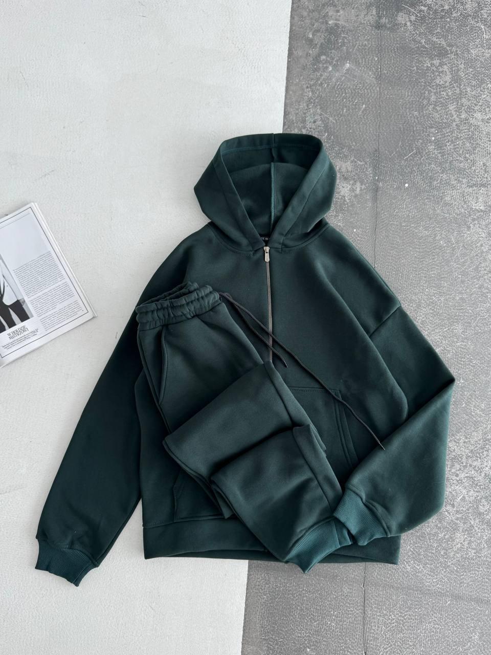 Люксовий зимовий преміум костюм чоловічий комплект зіп кофта худі на блискавці і штани джогери теплий, фото 1