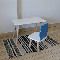 Комплект стіл та стул дитячий ChildWood - Set Стіл білий прямокутний + стілець білий блакитний Ведмедик