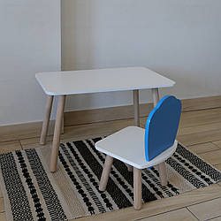 Комплект стіл та стул дитячий ChildWood - Set Стіл білий прямокутний + стілець білий блакитний Мушля (Фанера)