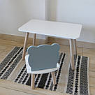 Комплект стіл та стул дитячий ChildWood - Set Стіл білий прямокутний + стілець білий сірий Ведмедик (Фанера), фото 3