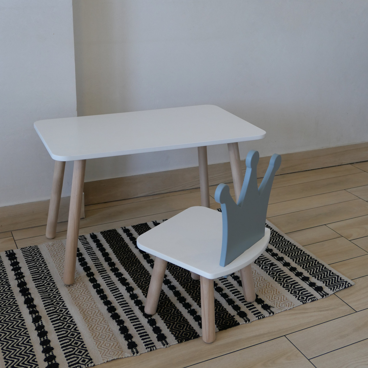 Комплект дитячий стіл та стул білий прямокутний сірий Корона, фото 1