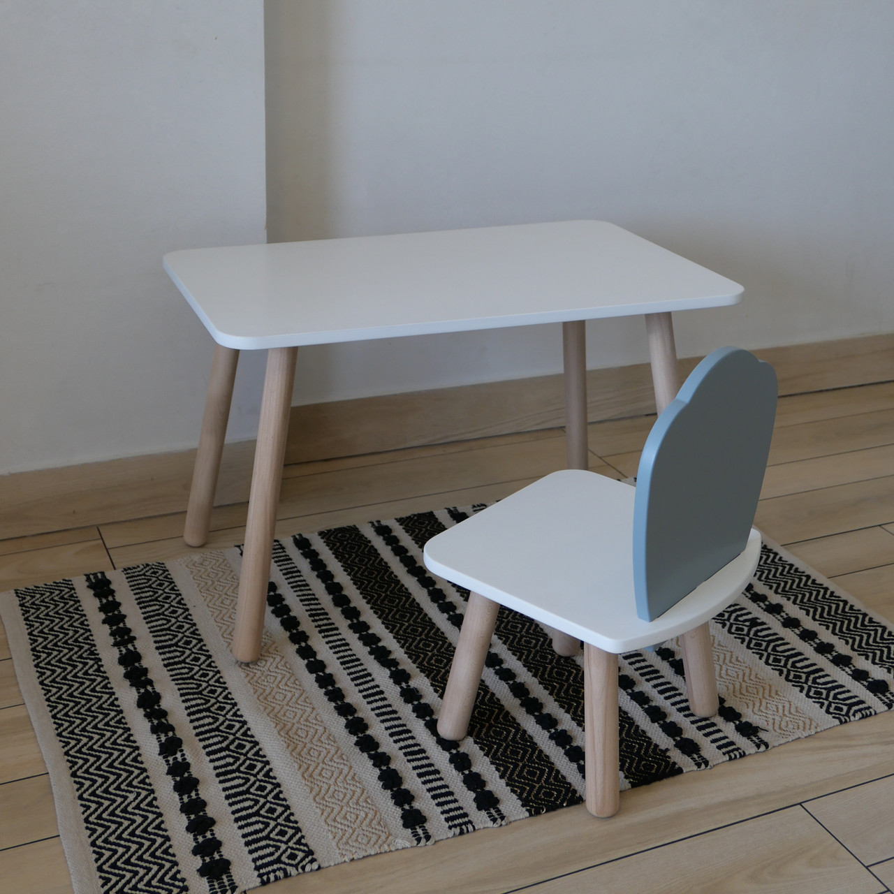 Комплект дитячий стіл та стул білий прямокутний сірий Мушля, фото 1
