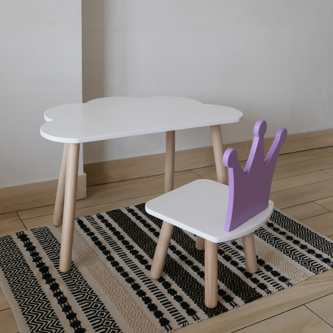 Комплект дитячий стіл хмаринка та стул білий бузковий Корона, фото 1
