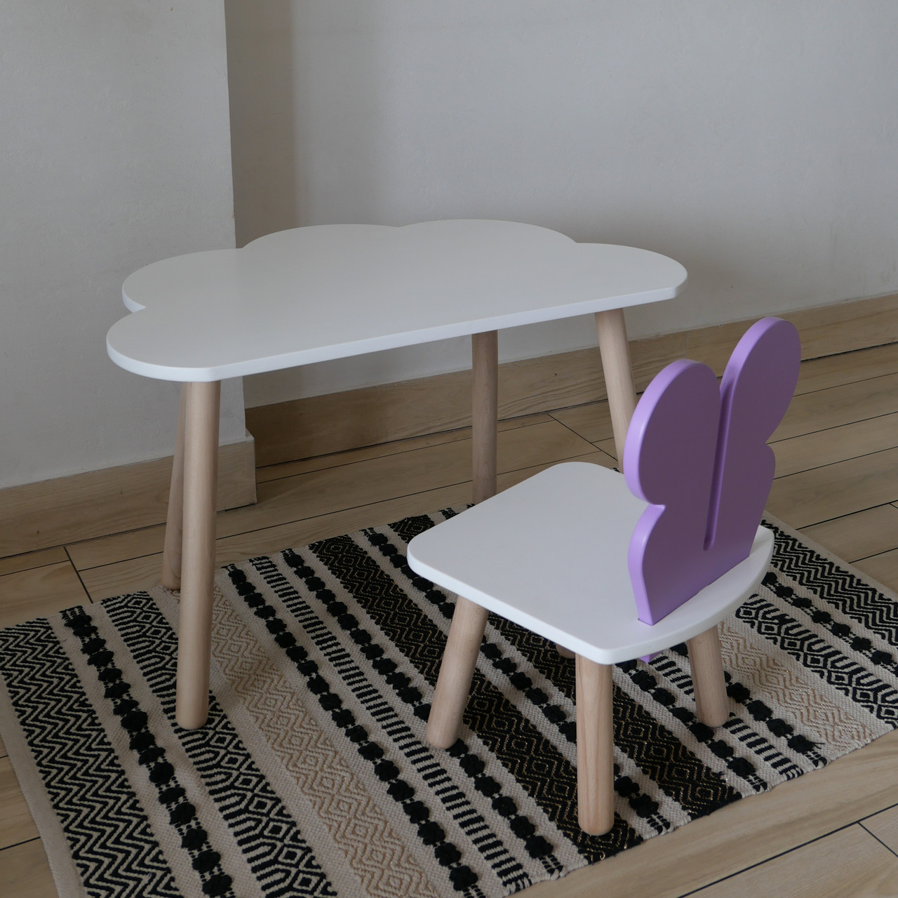 Комплект дитячий стіл хмаринка та стул білий бузковий Метелик, фото 1