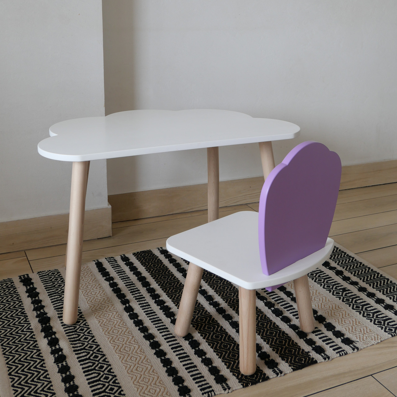 Комплект дитячий стіл хмаринка та стул білий бузковий Мушля, фото 1