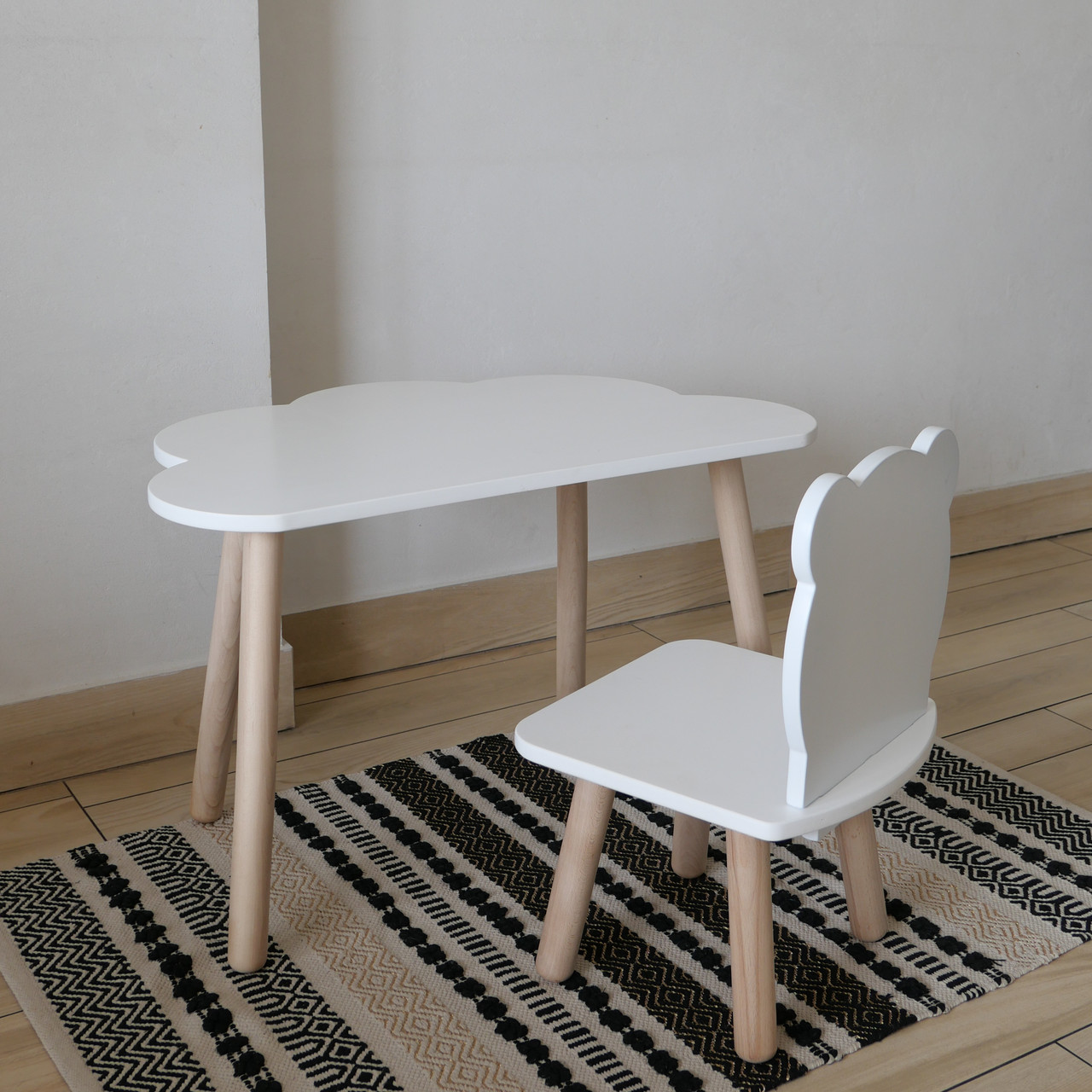 Комплект дитячий стіл хмаринка та стілець білий Ведмедик, фото 1
