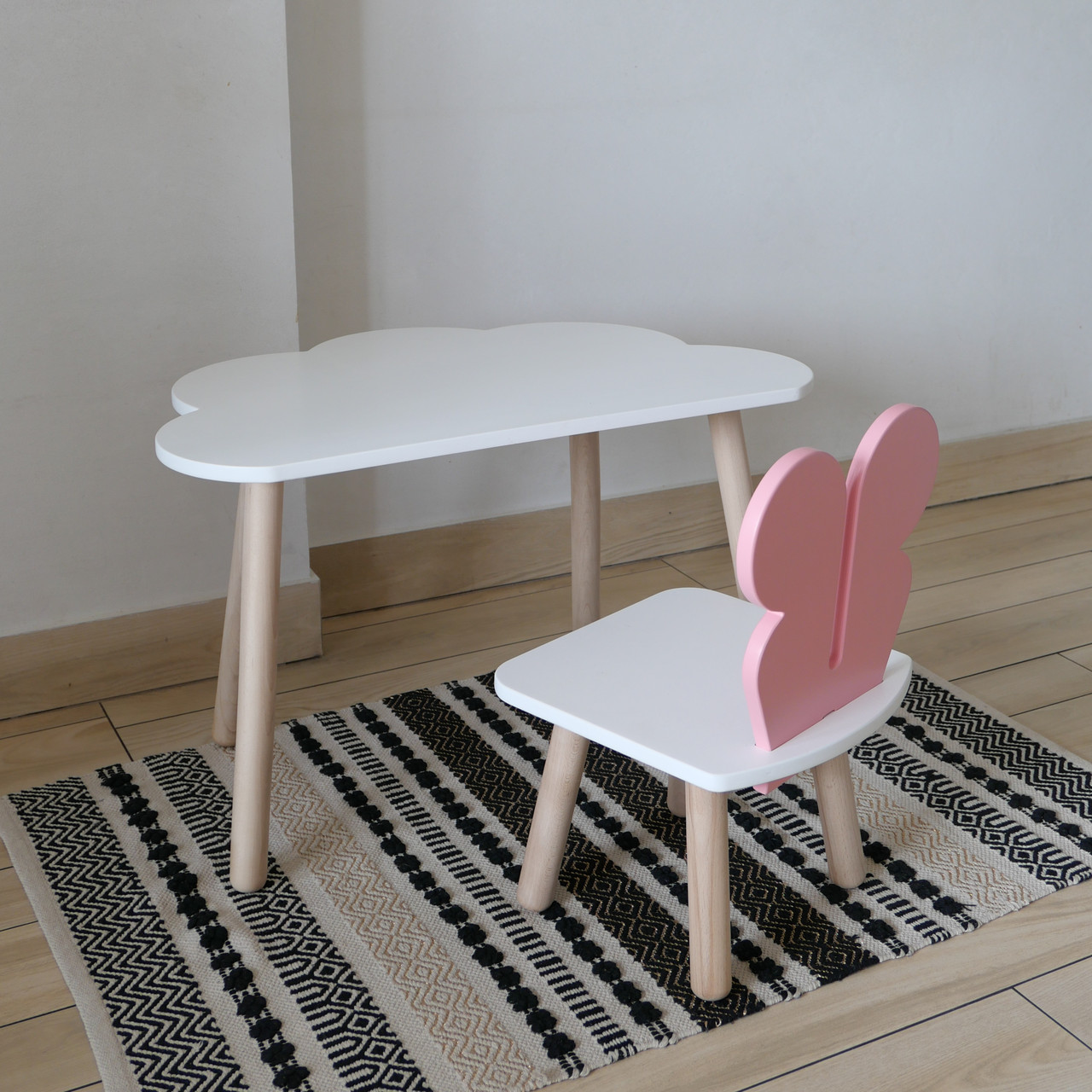 Комплект дитячий стіл хмаринка та стілець білий рожевий Метелик, фото 1