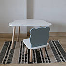 Комплект дитячий стіл хмаринка та стілець білий сірий Ведмедик, фото 2