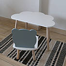 Комплект дитячий стіл хмаринка та стілець білий сірий Ведмедик, фото 3