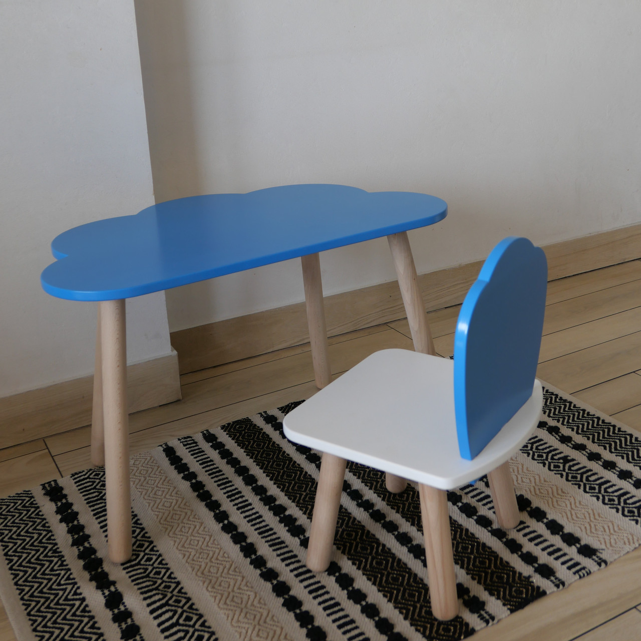 Комплект дитячий стіл хмаринка та стілець білий блакитний Мушля. Для діток 1-ї групи зросту (93-116см.), фото 1