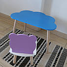 Комплект дитячий стіл блакитний хмаринка та стілець білий бузковий Ведмідь. Для діток 1-ї групи зрост 93-116см, фото 3