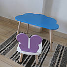 Комплект дитячий стіл блакитний хмаринка та стілець білий бузковий Метелик. Для діток 1-ї групи зрост 93-116см, фото 3