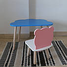 Комплект дитячий стіл блакитний хмаринка та стілець білий рожевий Ведмедик. Для діток 1-ї групи зросту 93-116см, фото 2