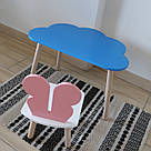 Комплект дитячий стіл блакитний хмаринка та стілець білий рожевий Метелик. Для діток 1-ї групи зросту 93-116см, фото 3