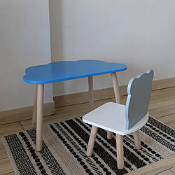 Комплект дитячий стіл блакитний хмаринка та стілець білий сірий Ведмедик. Для діток 1-ї групи зросту 93-116см