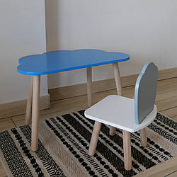 Комплект дитячий стіл блакитний хмаринка та стілець білий сірий Мушля. Для діток 1-ї групи зросту (93-116см)