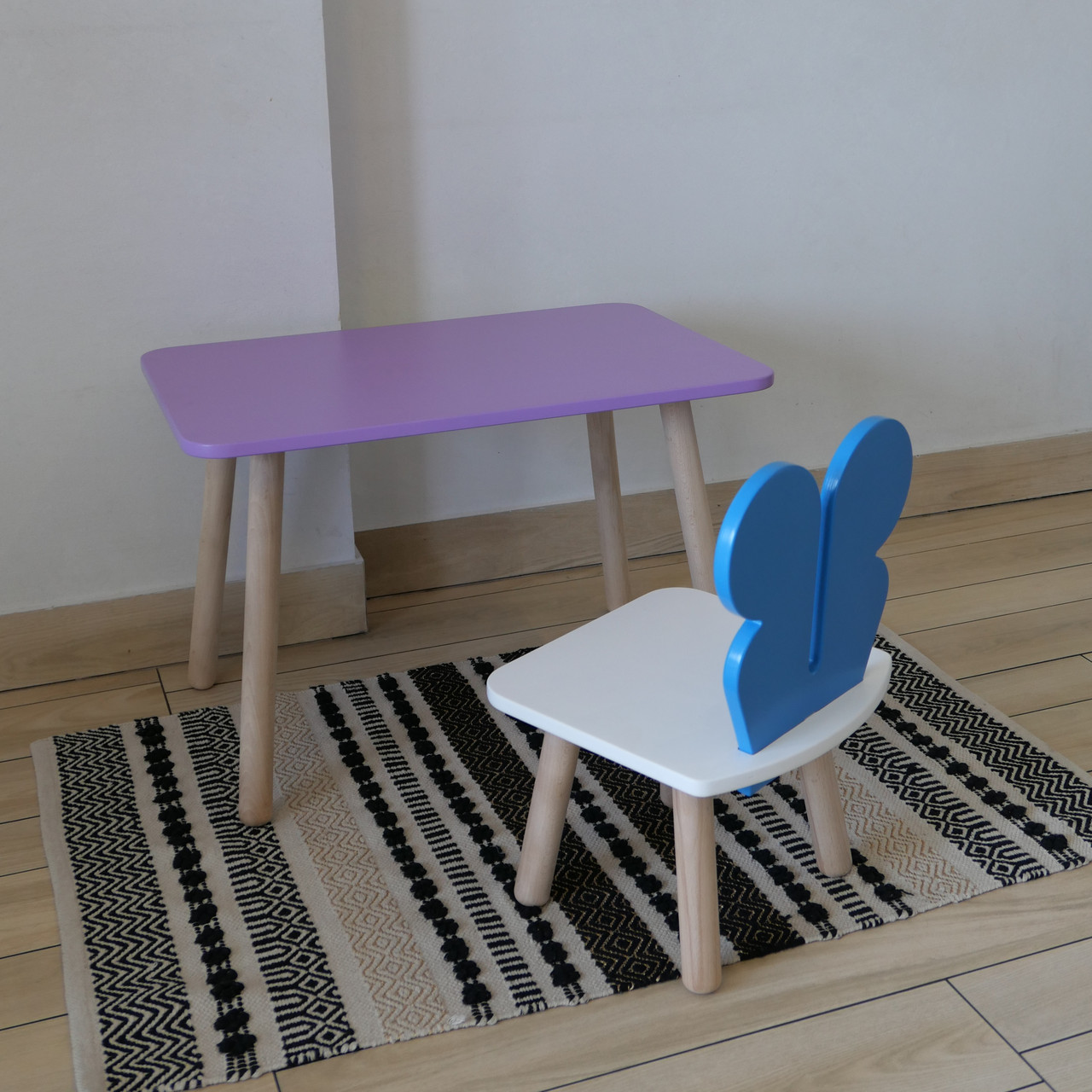 Комплект дитячий стіл бузковий та стілець білий блакитний Метелик. Для діток 1-ї групи зросту (93-116см.), фото 1
