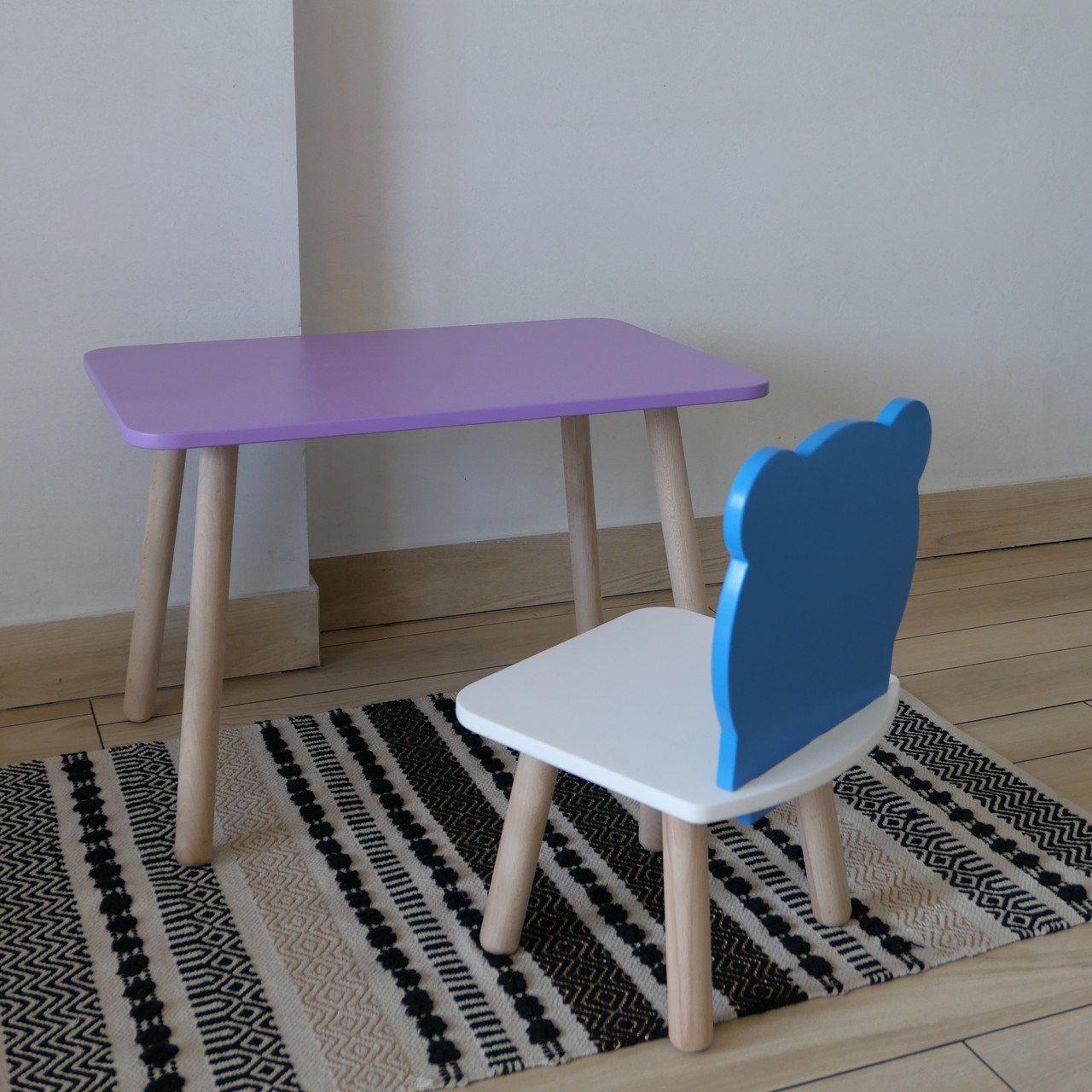 Комплект дитячий стіл бузковий та стілець білий блакитний Ведмедик. Для діток 1-ї групи зросту (93-116см.), фото 1
