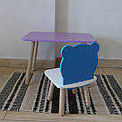 Комплект дитячий стіл бузковий та стілець білий блакитний Ведмедик. Для діток 1-ї групи зросту (93-116см.), фото 2