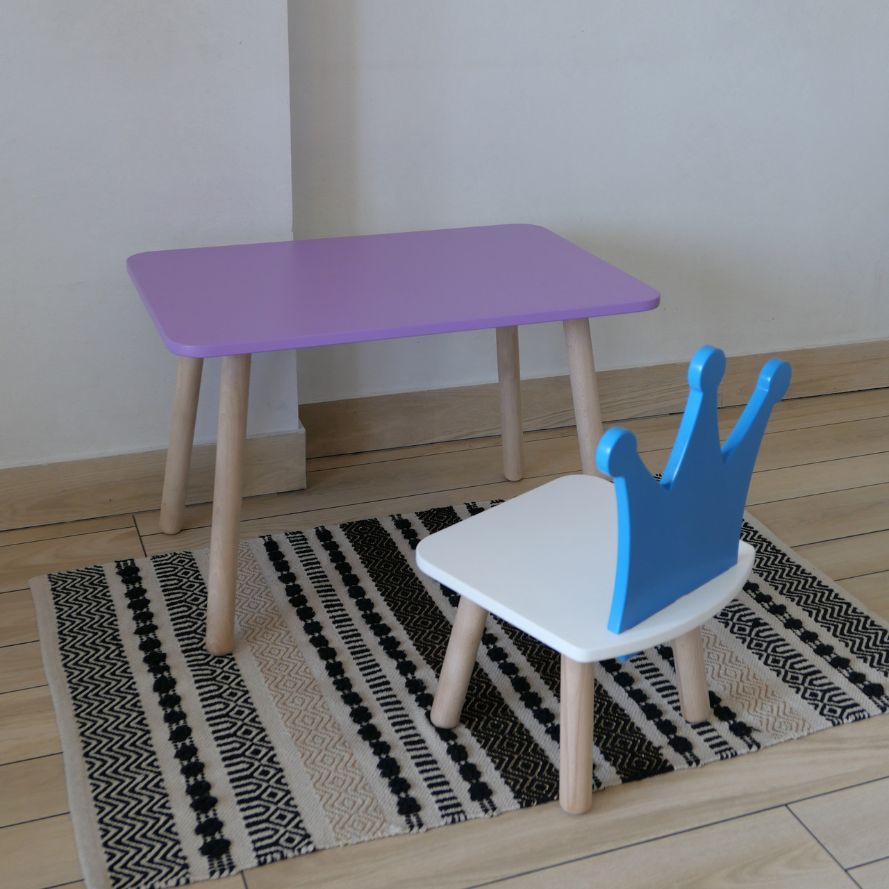 Комплект дитячий стіл бузковий та стілець білий блакитний Корона. Для діток 1-ї групи зросту (93-116см.), фото 1