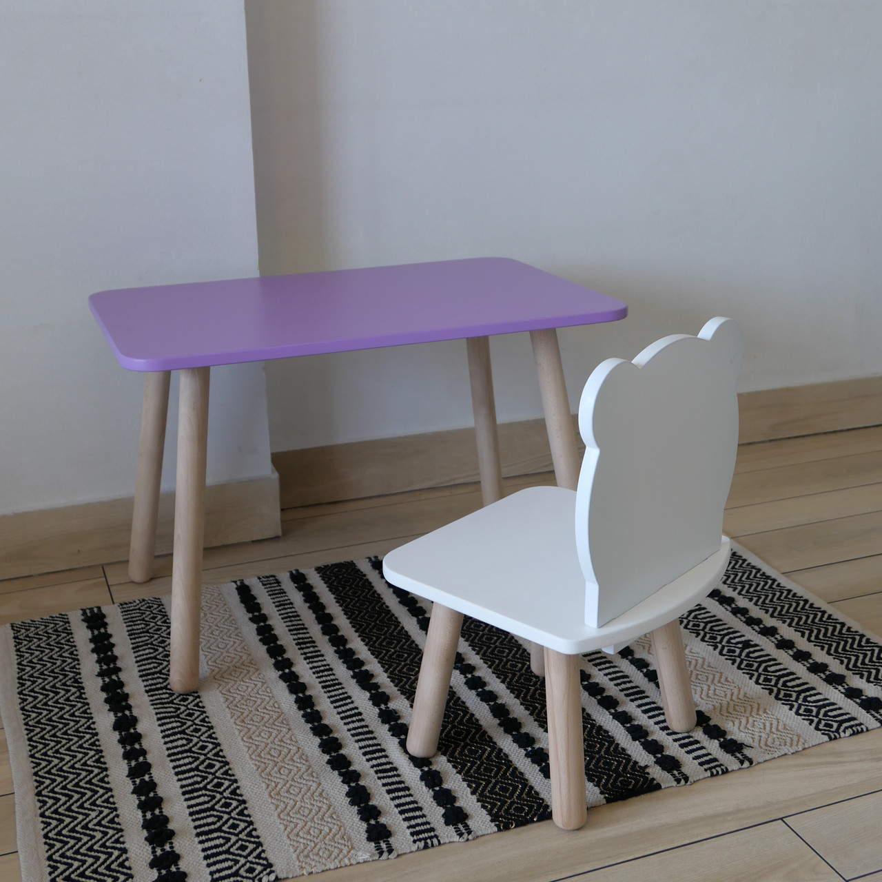 Комплект дитячий стіл бузковий та стілець білий Ведмедик. Для діток 1-ї групи зросту (93-116см.), фото 1