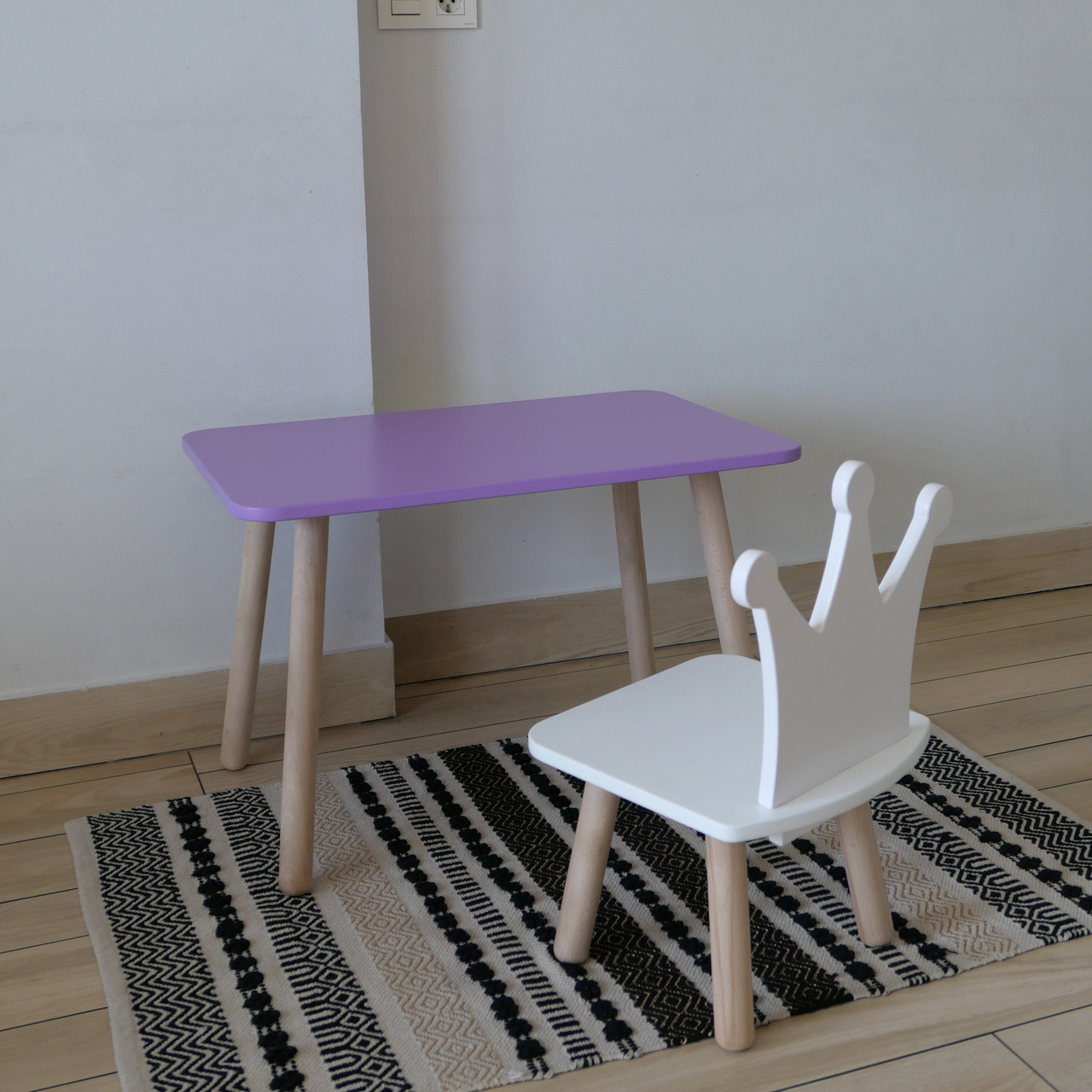 Комплект дитячий стіл бузковий та стілець білий Корона. Для діток 1-ї групи зросту (93-116см.), фото 1