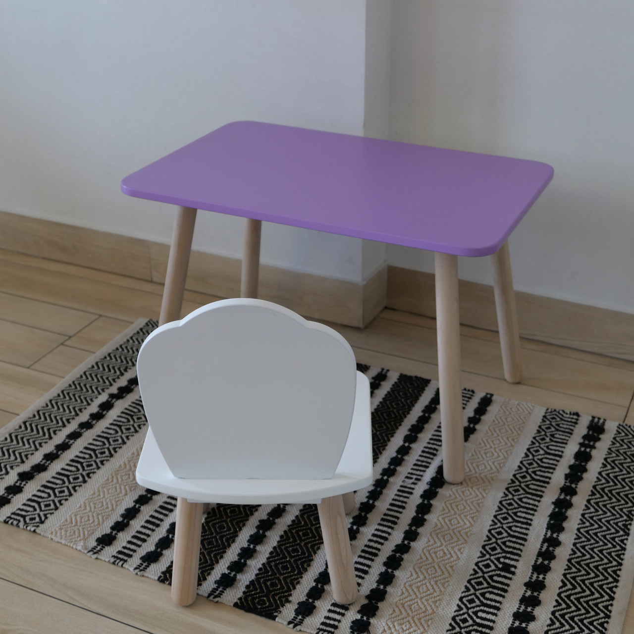 Комплект дитячий стіл бузковий та стілець білий Мушля. Для діток 1-ї групи зросту (93-116см.), фото 1