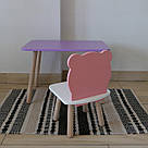 Комплект дитячий стіл бузковий та стілець білий рожевий Ведмедик. Для діток 1-ї групи зросту (93-116см.), фото 2